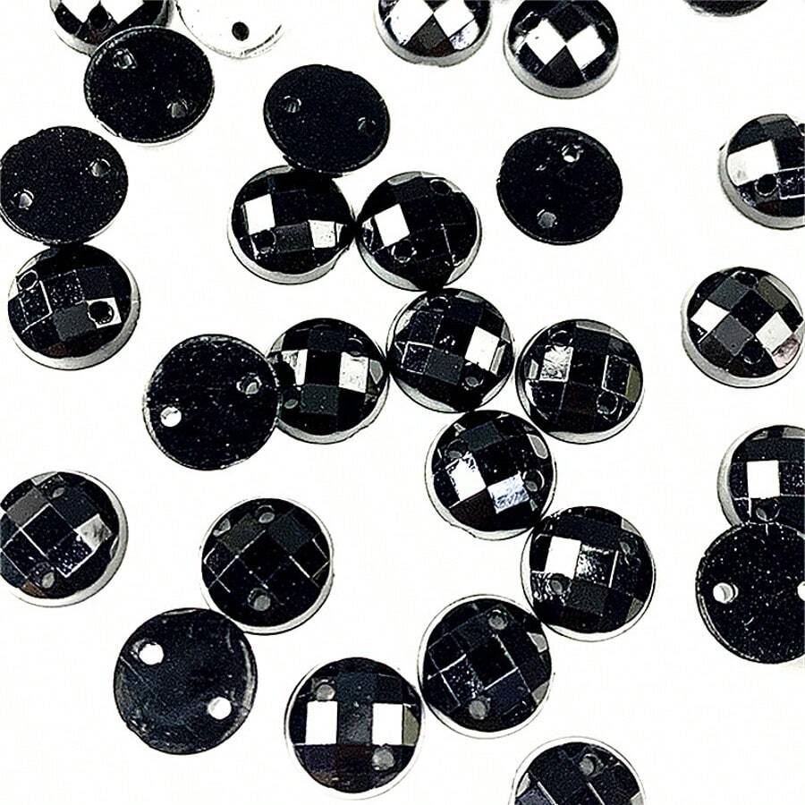 Sew On Rhinestone - 100pcs Mixed Size Black Acrylic Sew-On