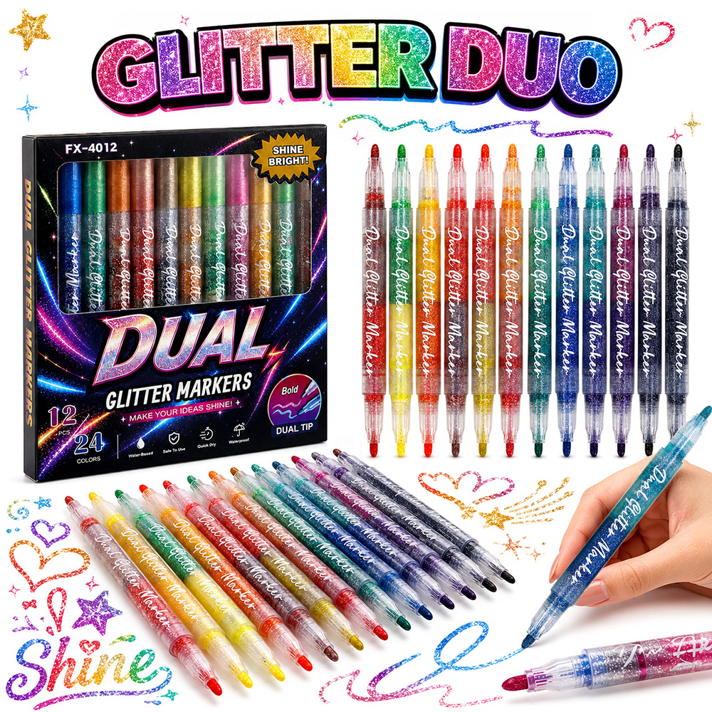 12Pcs Dual Tip Glitter Markers - Glitter Vinyl Roll บทวิจารณ์และราคา