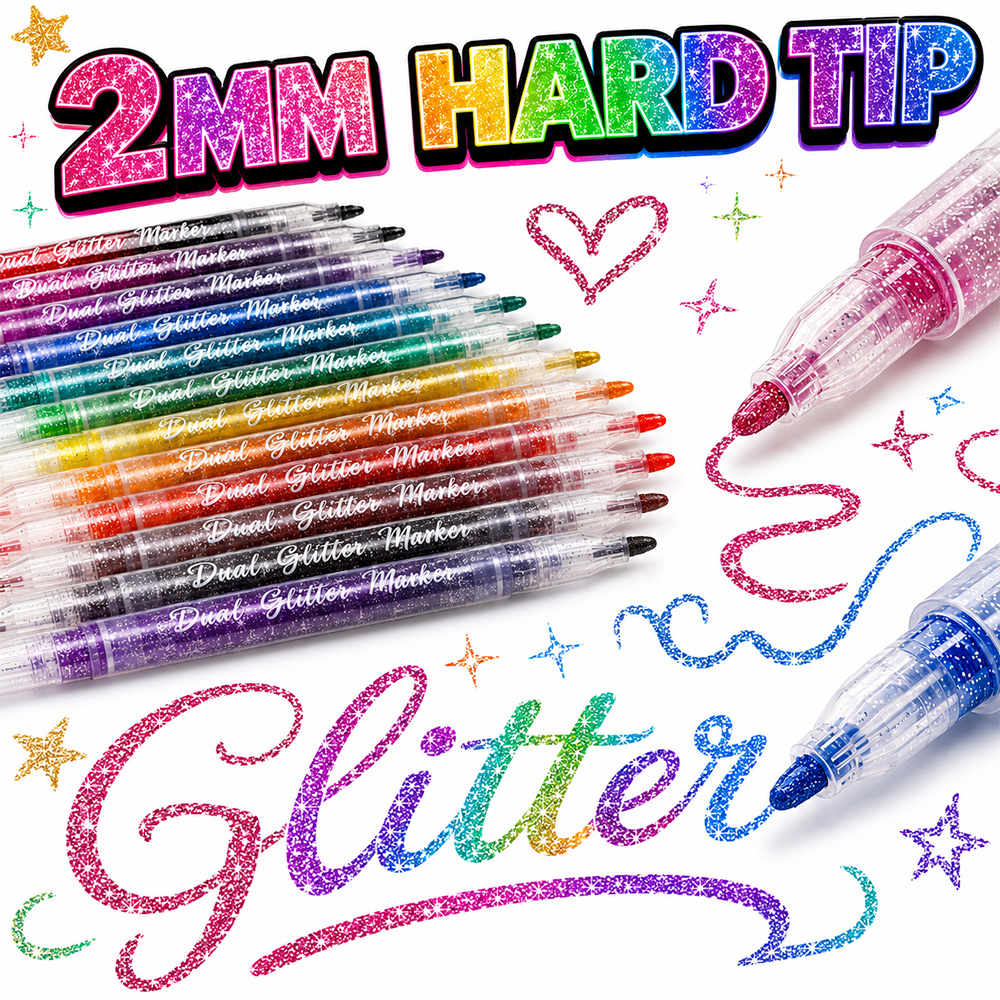 12Pcs Dual Tip Glitter Markers - Glitter Vinyl Roll บทวิจารณ์และราคา