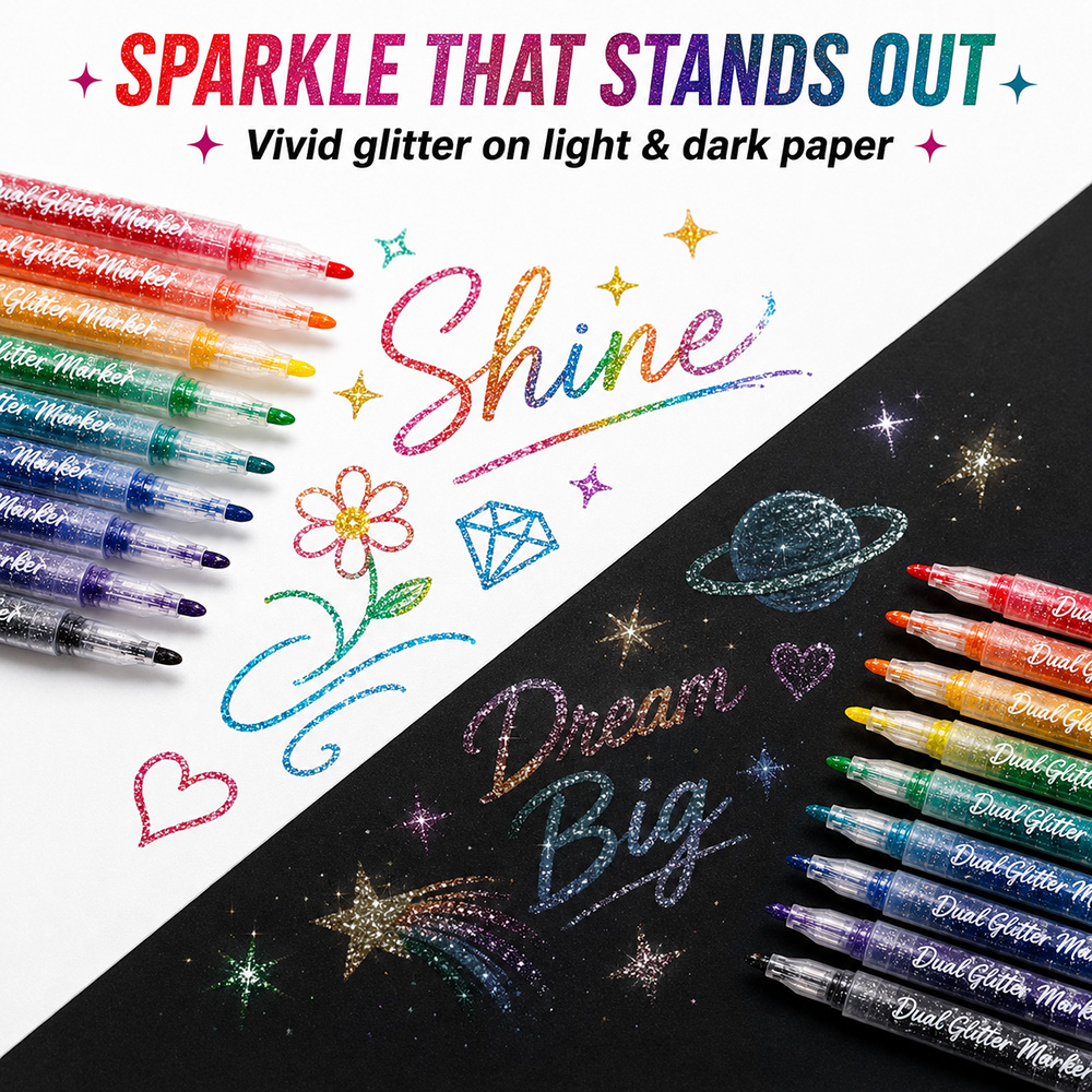 12Pcs Dual Tip Glitter Markers - Glitter Vinyl Roll บทวิจารณ์และราคา