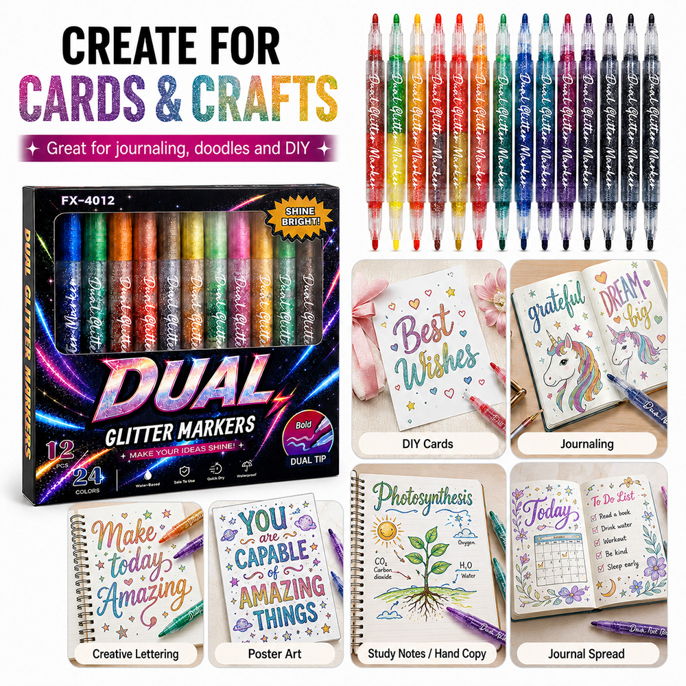 12Pcs Dual Tip Glitter Markers - Glitter Vinyl Roll บทวิจารณ์และราคา