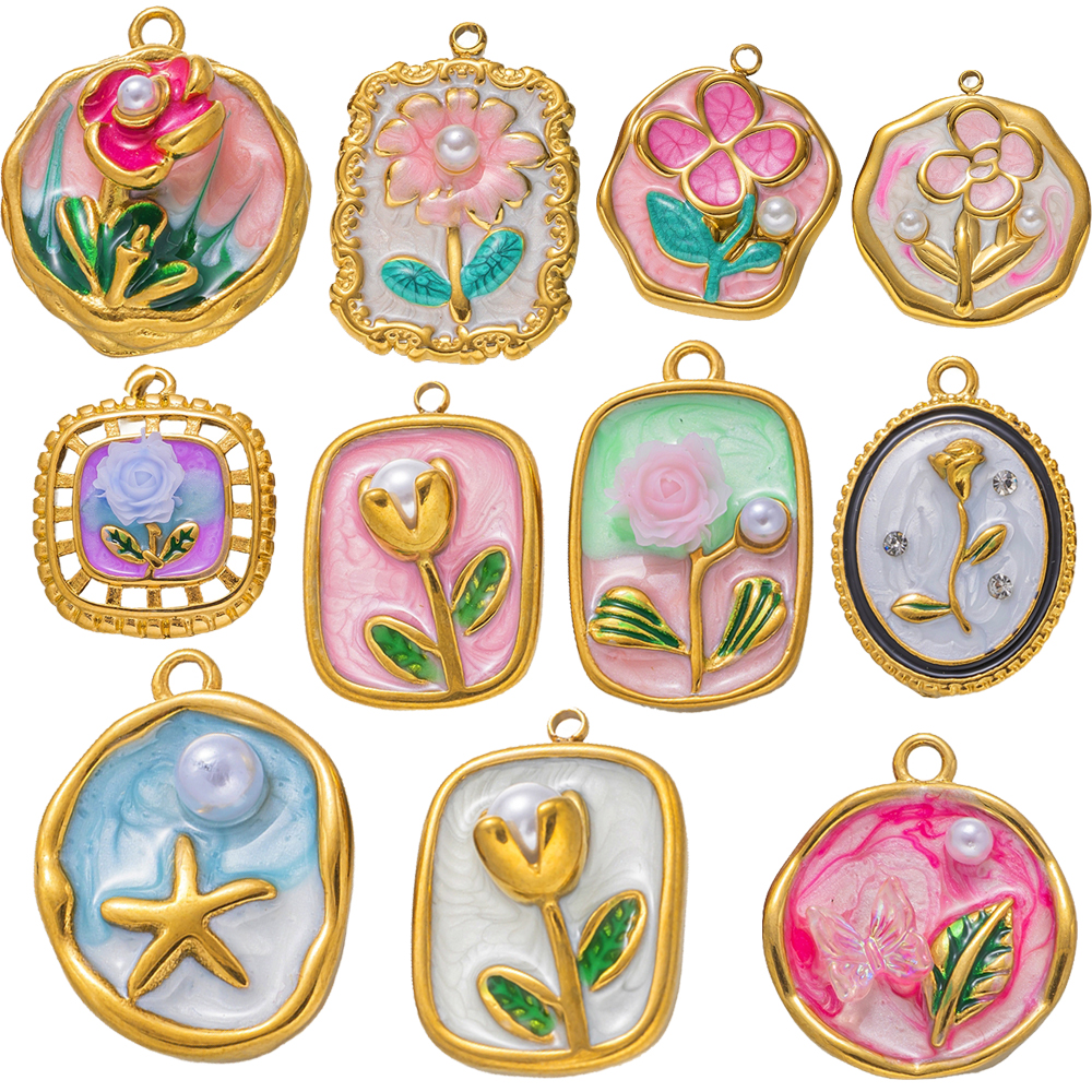 2pcs Gold Stainless Steel Enam - Embellishment Crafts บทวิจารณ์และราคา