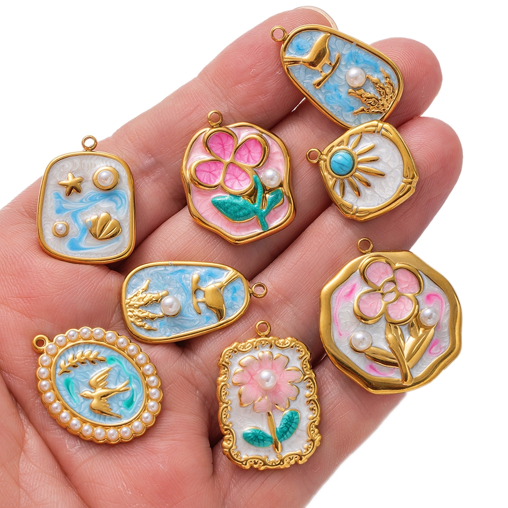 2pcs Gold Stainless Steel Enam - Embellishment Crafts บทวิจารณ์และราคา
