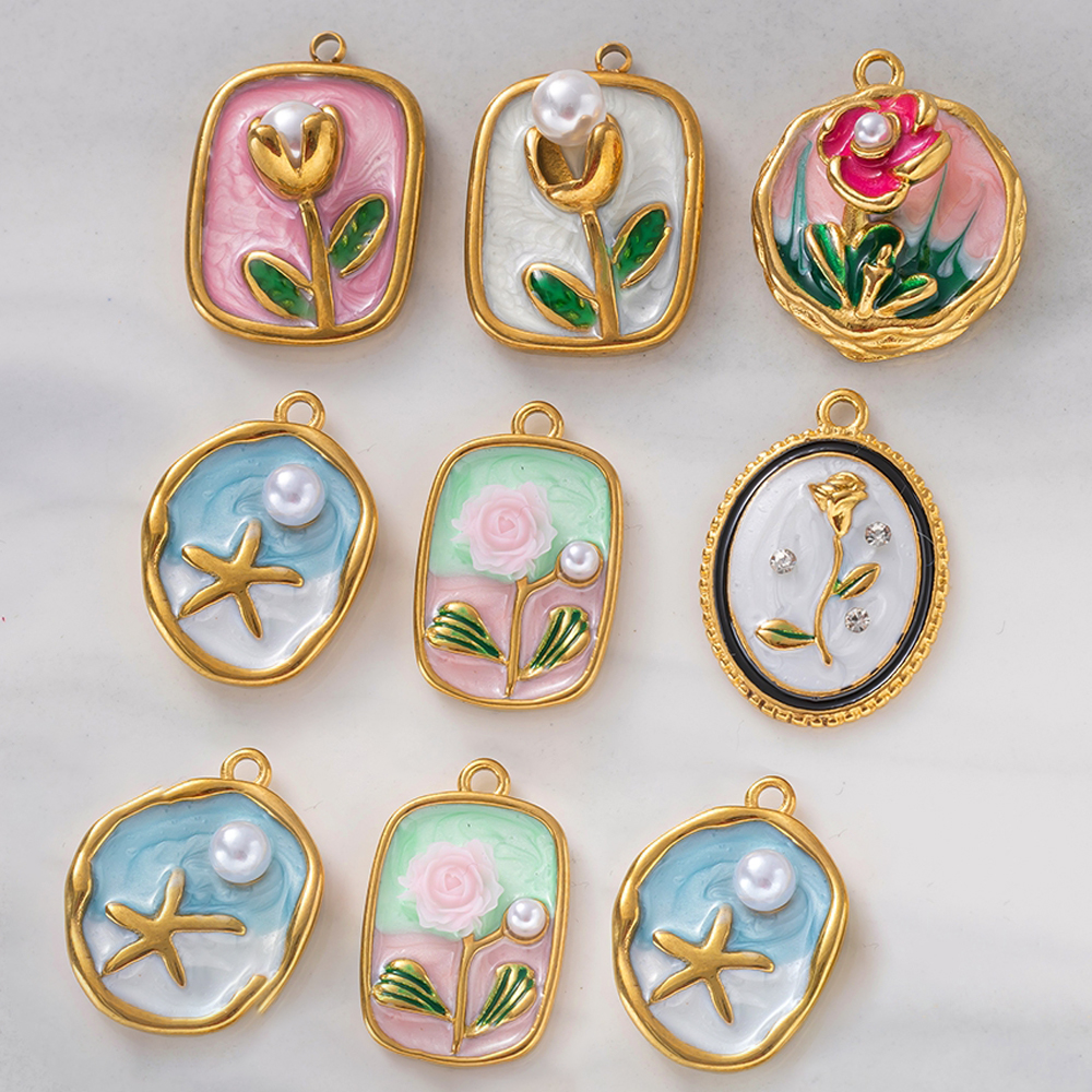 2pcs Gold Stainless Steel Enam - Embellishment Crafts บทวิจารณ์และราคา