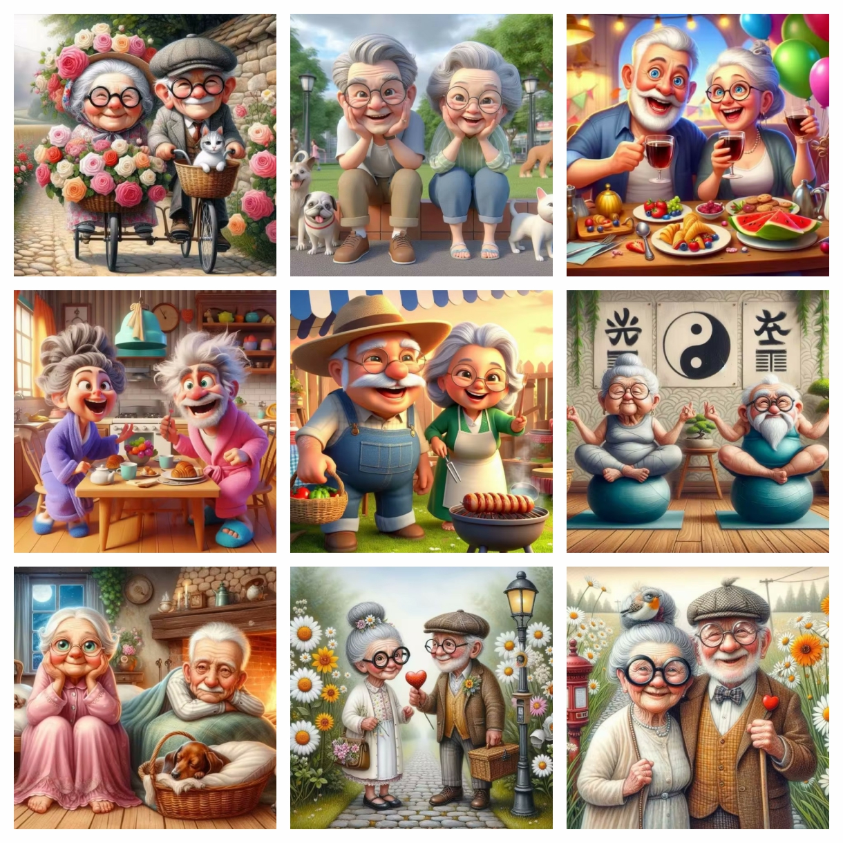 Cartoon Happy Old Couple 5D Fu - Embroidery Embellishments บทวิจารณ์และราคา