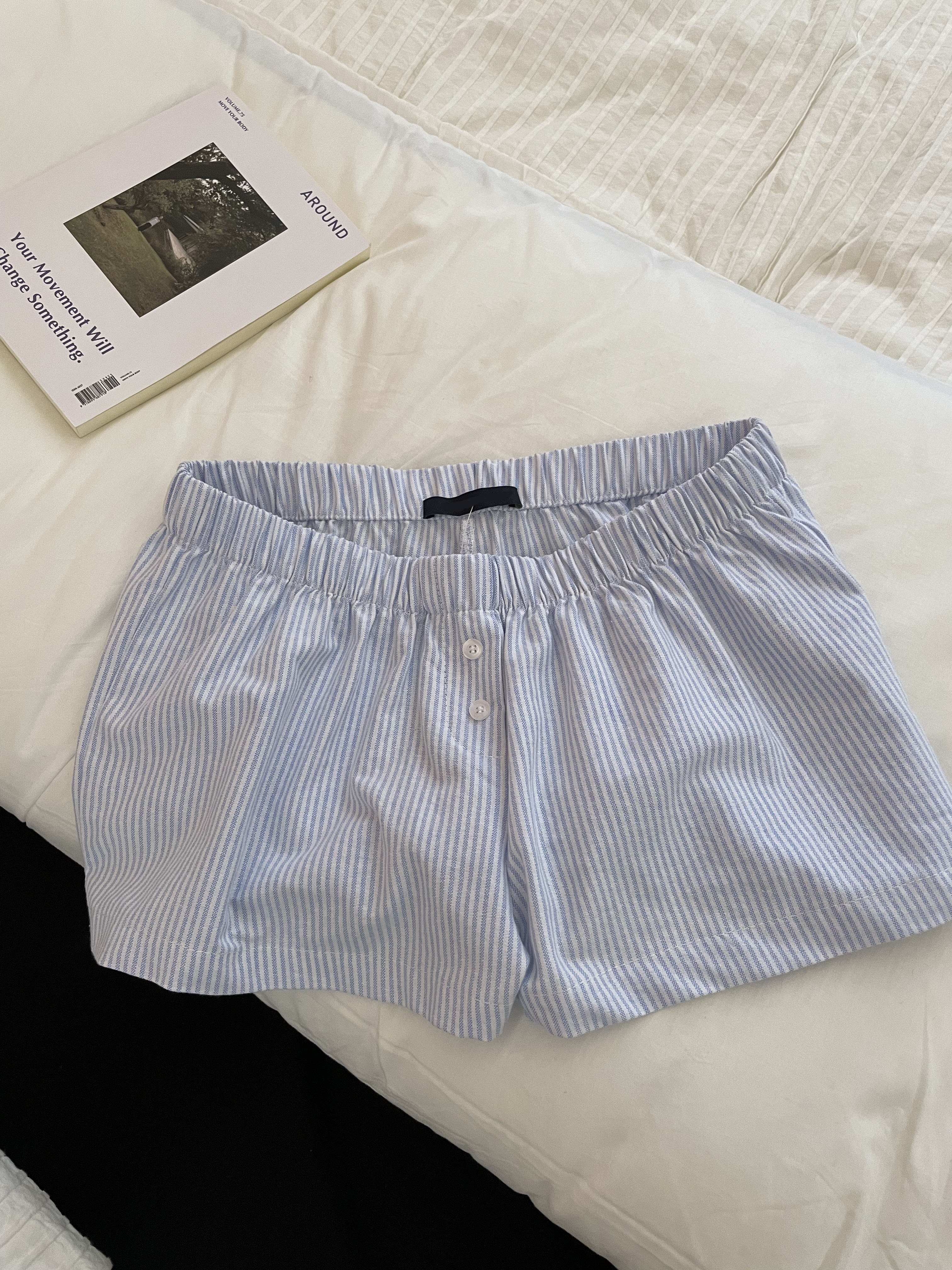 Blue Striped Shorts 2 Piece Se - Elastic Lace Trim บทวิจารณ์และราคา