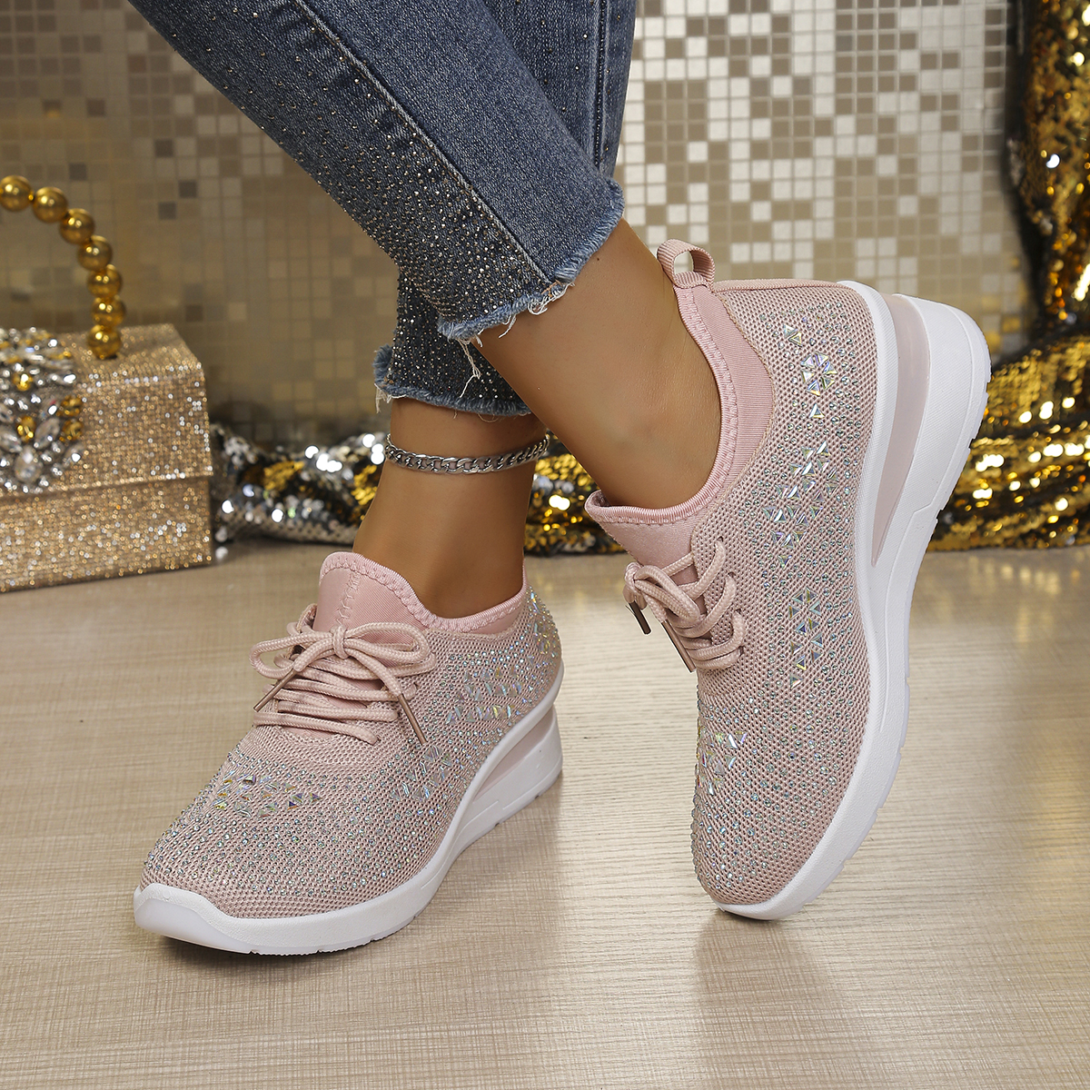 Glitter rhinestone knit mesh w - Crystal Mesh Fabric บทวิจารณ์และราคา