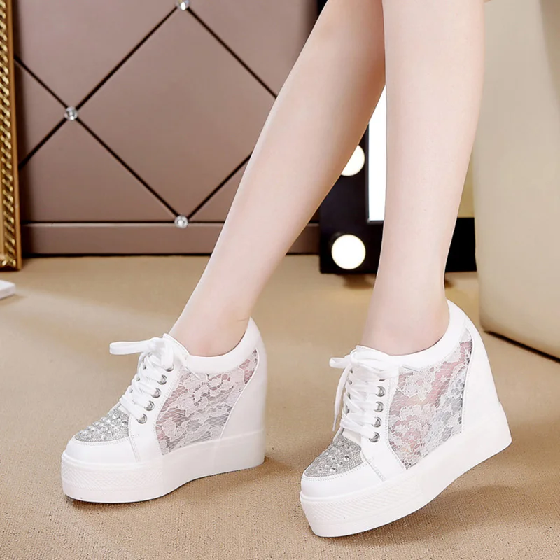 Fashion Sneakers Women Platfor - Crystal Mesh Fabric บทวิจารณ์และราคา