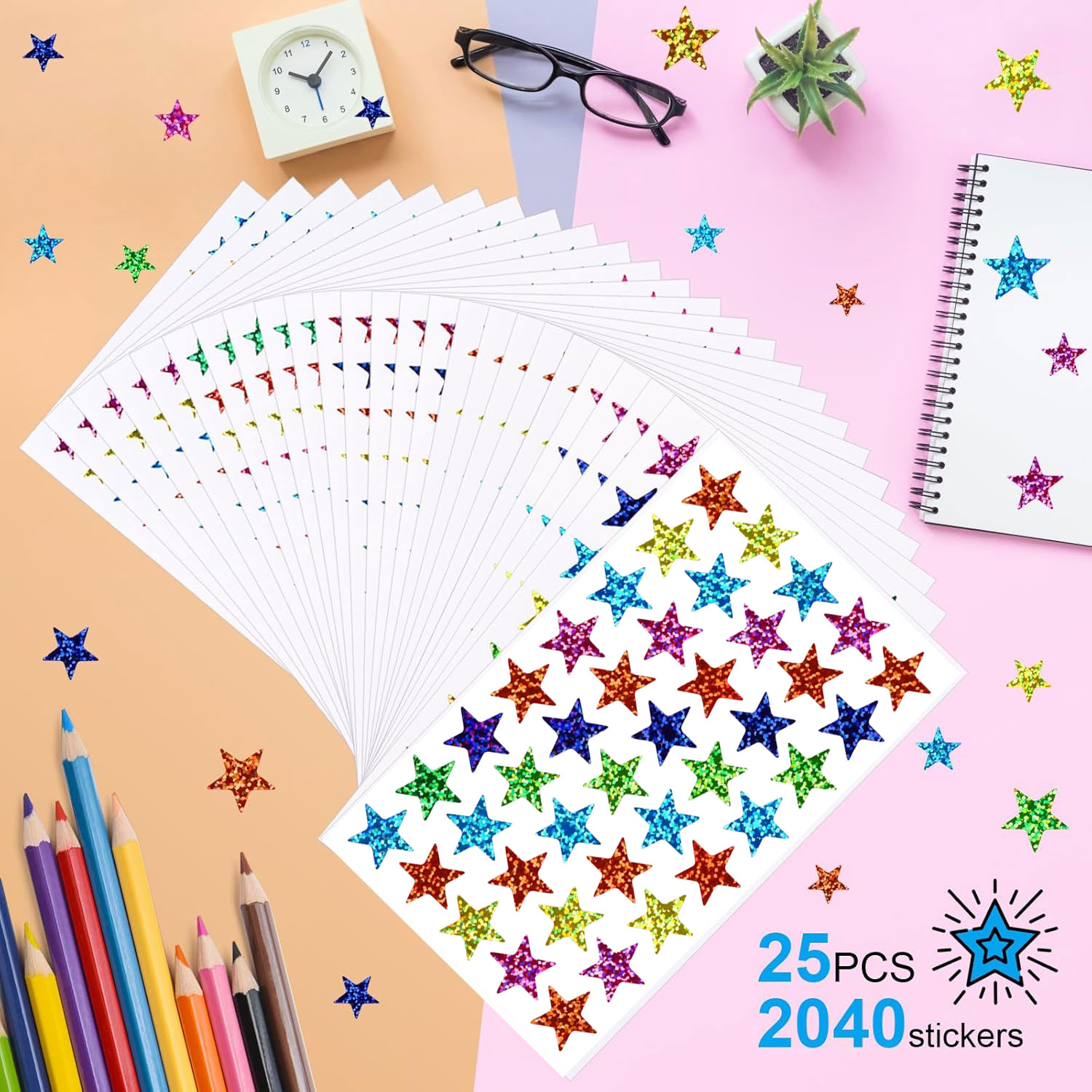 25 sheets Star Stickers 2040pc - Glitter Vinyl Roll บทวิจารณ์และราคา