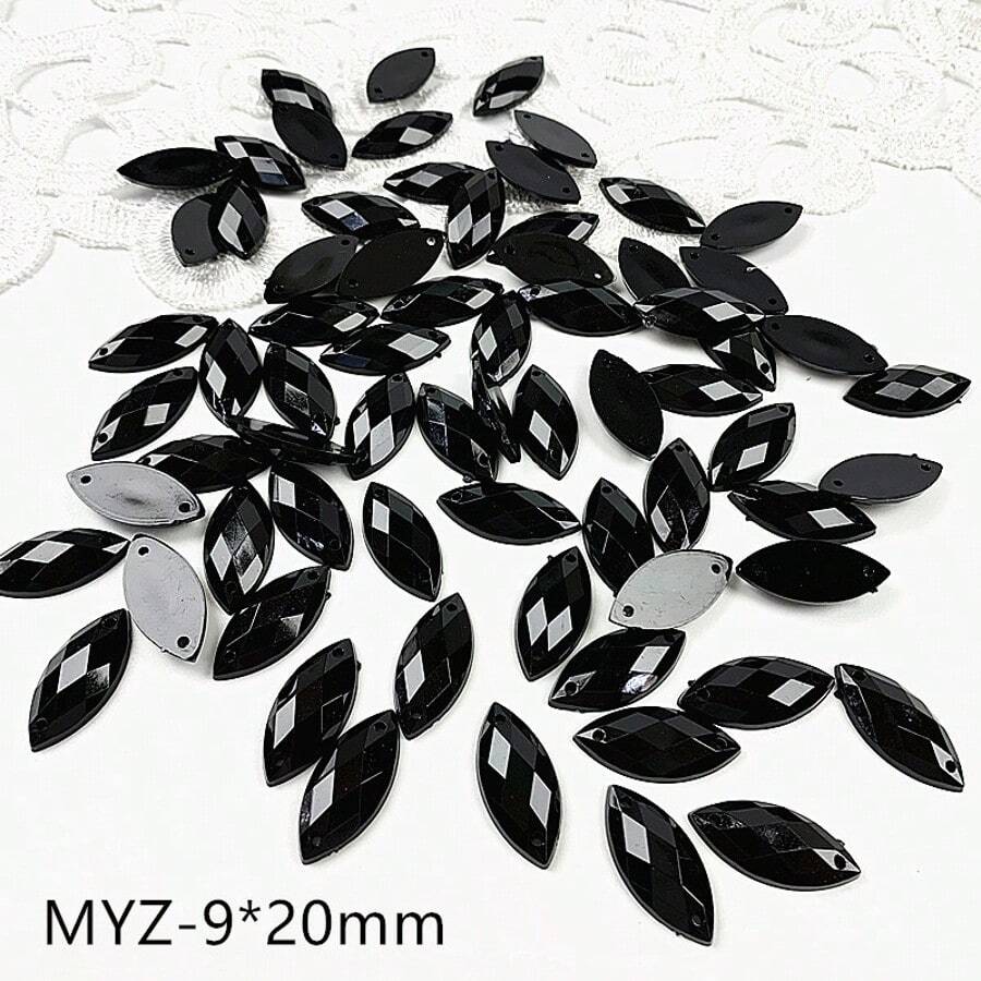 100pcs Mixed Size Black Acryli - Sew On Rhinestone บทวิจารณ์และราคา