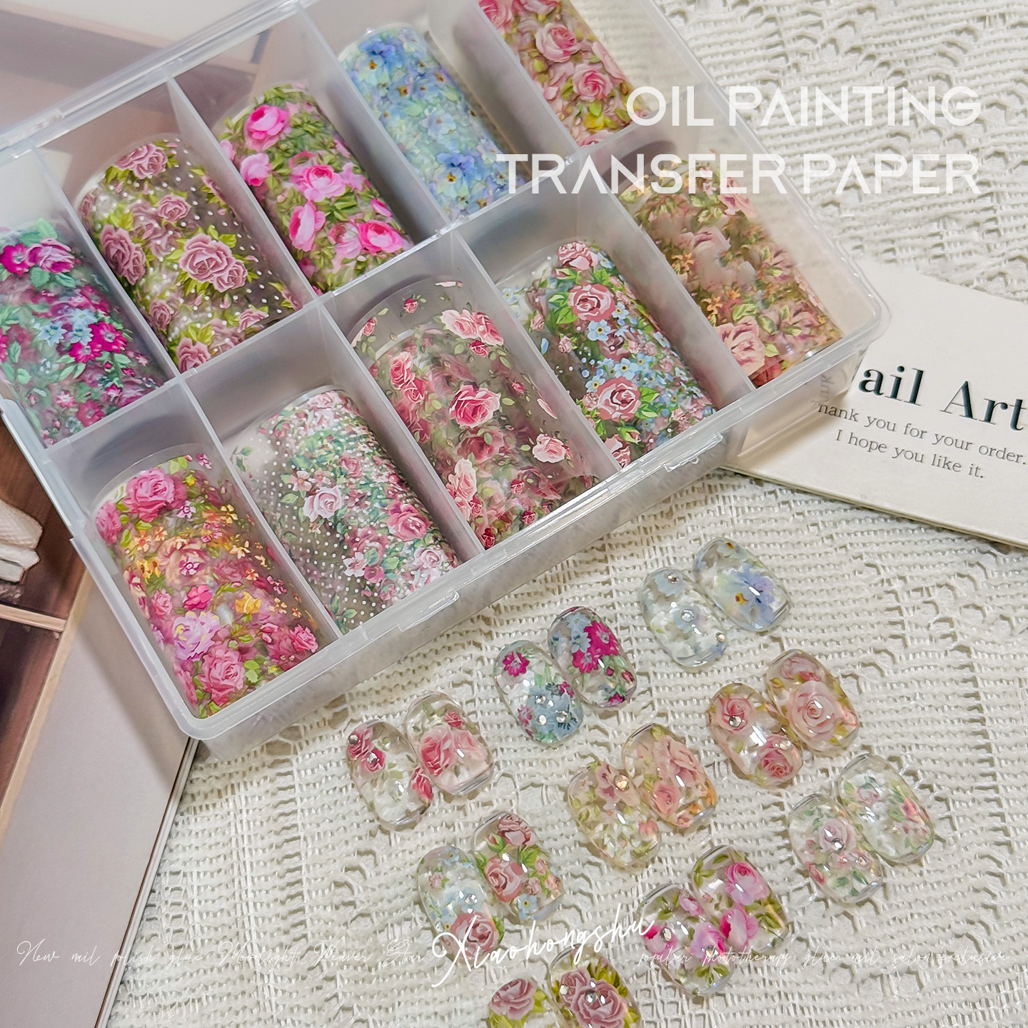 10 Rolls Rose Flower Nail Foil - Glitter Vinyl Roll บทวิจารณ์และราคา