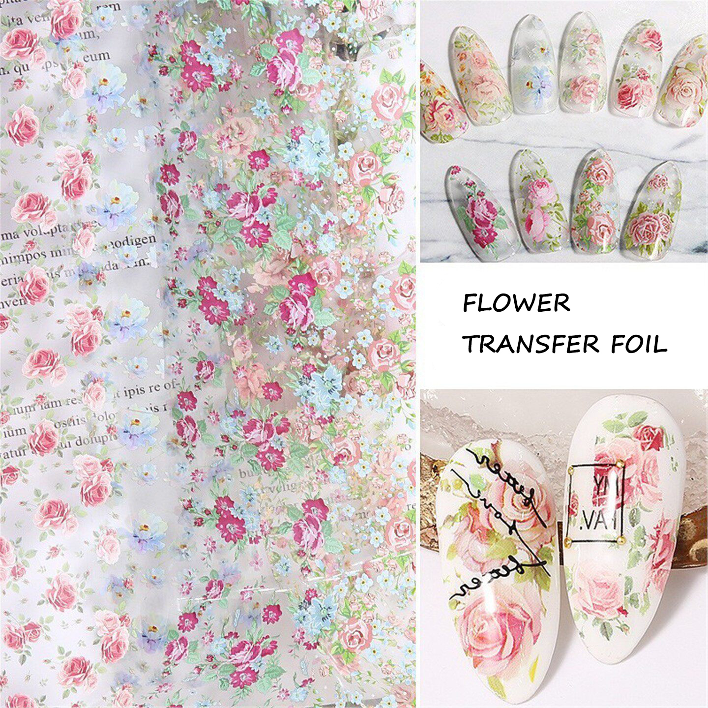 10 Rolls Rose Flower Nail Foil - Glitter Vinyl Roll บทวิจารณ์และราคา