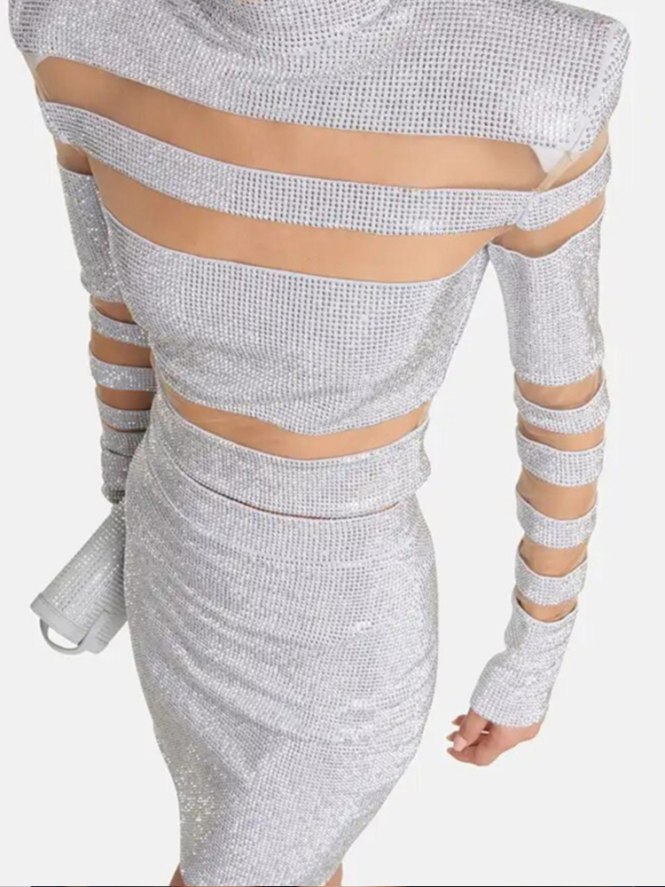 Sexy Two Piece Mesh Panel Band - Sequin Fabric Panel บทวิจารณ์และราคา