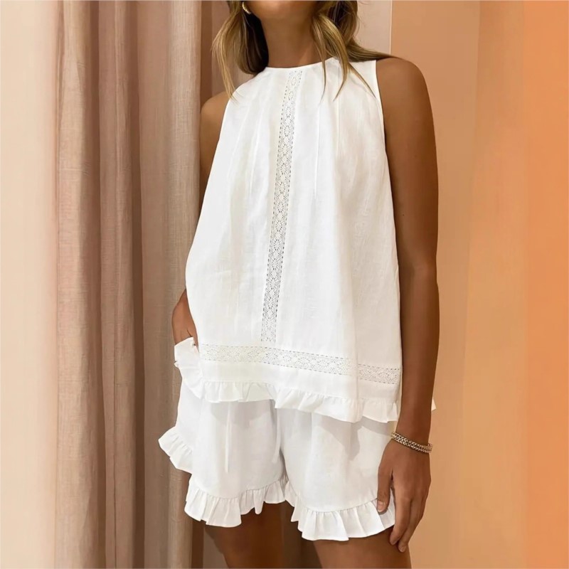 New Women Summer 2Piece Set Wh - Elastic Lace Trim บทวิจารณ์และราคา