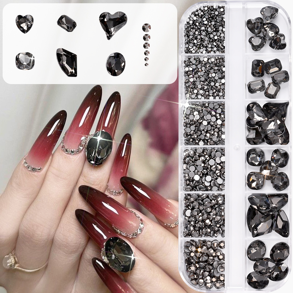 12Grids 3D Black Heart/Square/ - Hotfix Rhinestone Sheet บทวิจารณ์และราคา