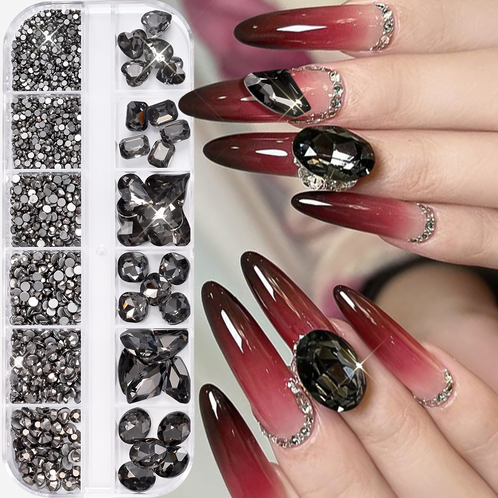 12Grids 3D Black Heart/Square/ - Hotfix Rhinestone Sheet บทวิจารณ์และราคา