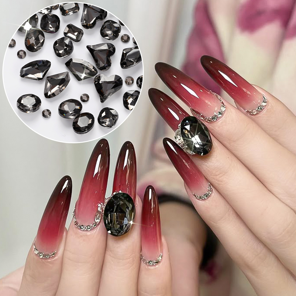 12Grids 3D Black Heart/Square/ - Hotfix Rhinestone Sheet บทวิจารณ์และราคา