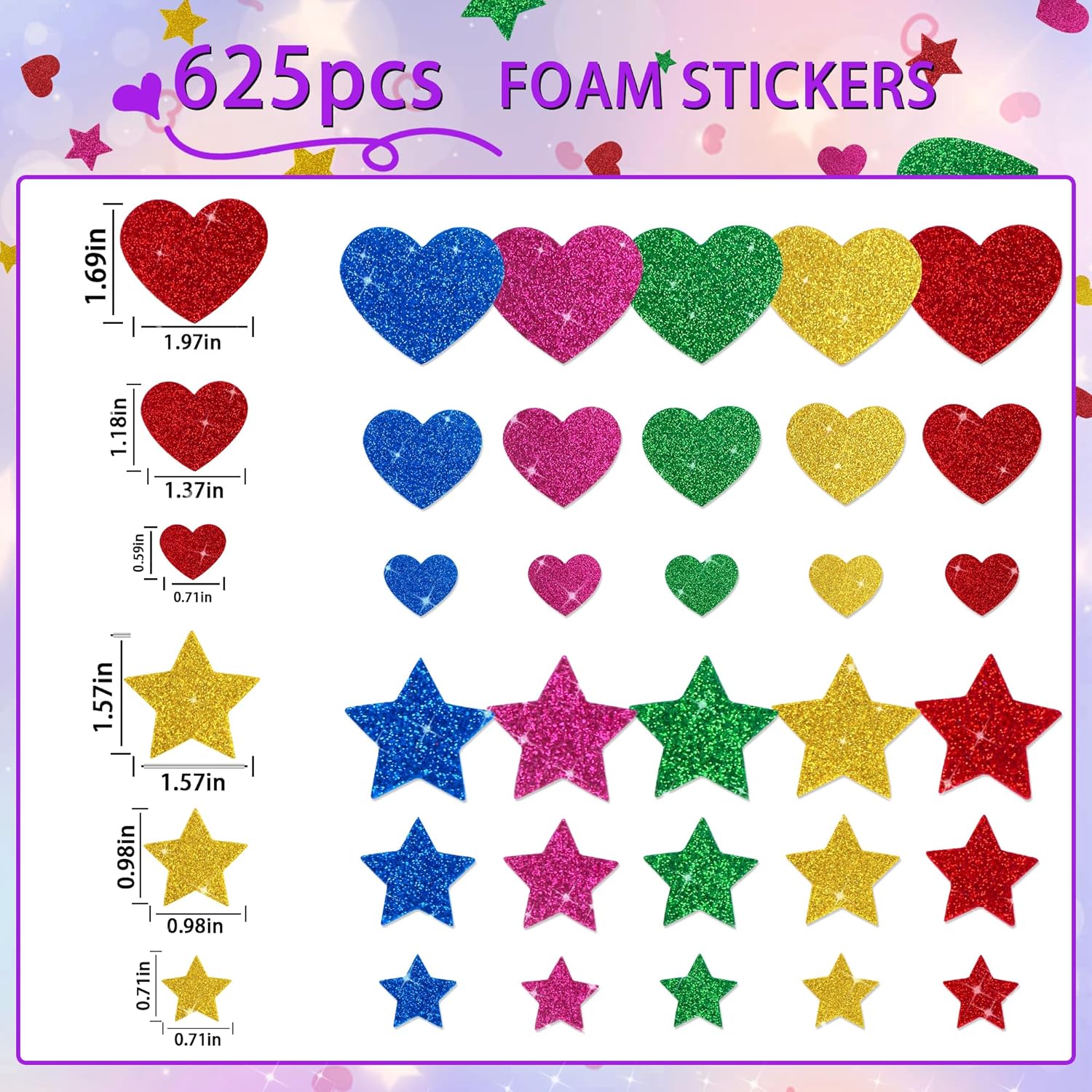 625Pcs Glitter Heart Foam Stic - Glitter Vinyl Roll บทวิจารณ์และราคา