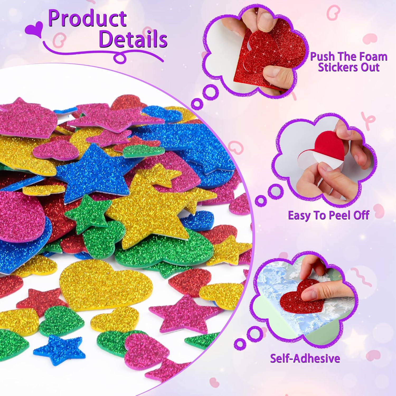625Pcs Glitter Heart Foam Stic - Glitter Vinyl Roll บทวิจารณ์และราคา