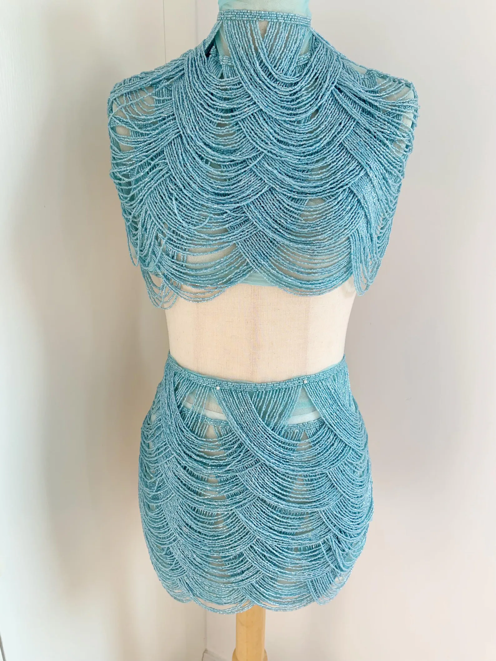 Light Blue Chains Cape Fabric, - Beaded Trim Fringe บทวิจารณ์และราคา