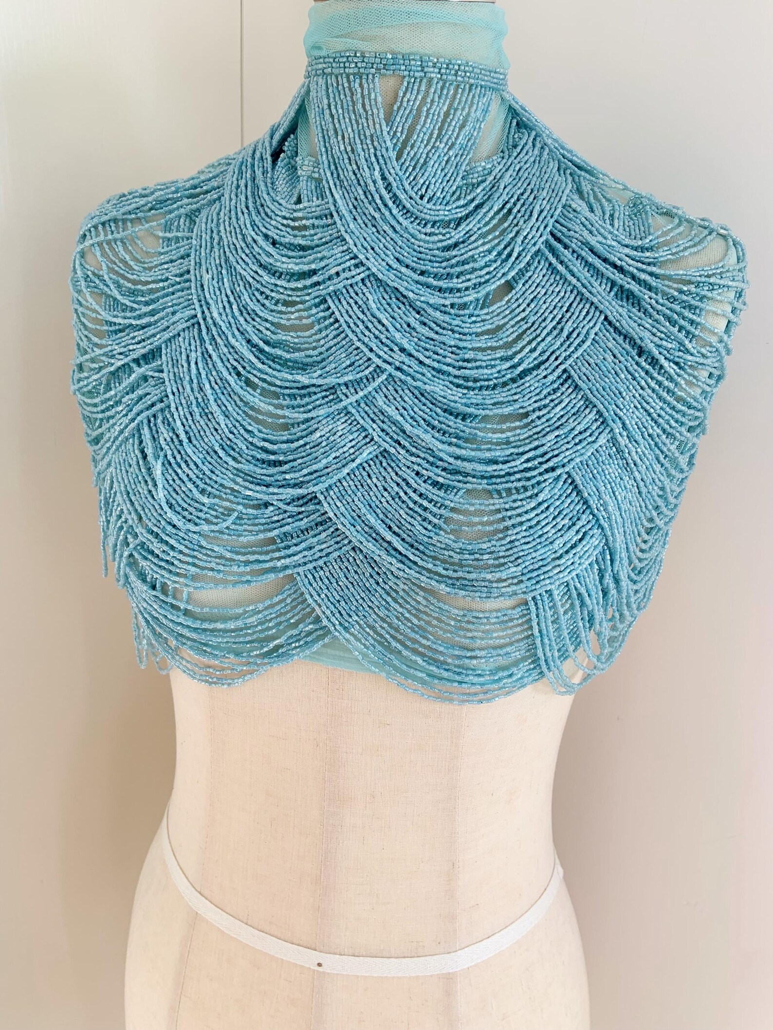 Light Blue Chains Cape Fabric, - Beaded Trim Fringe บทวิจารณ์และราคา