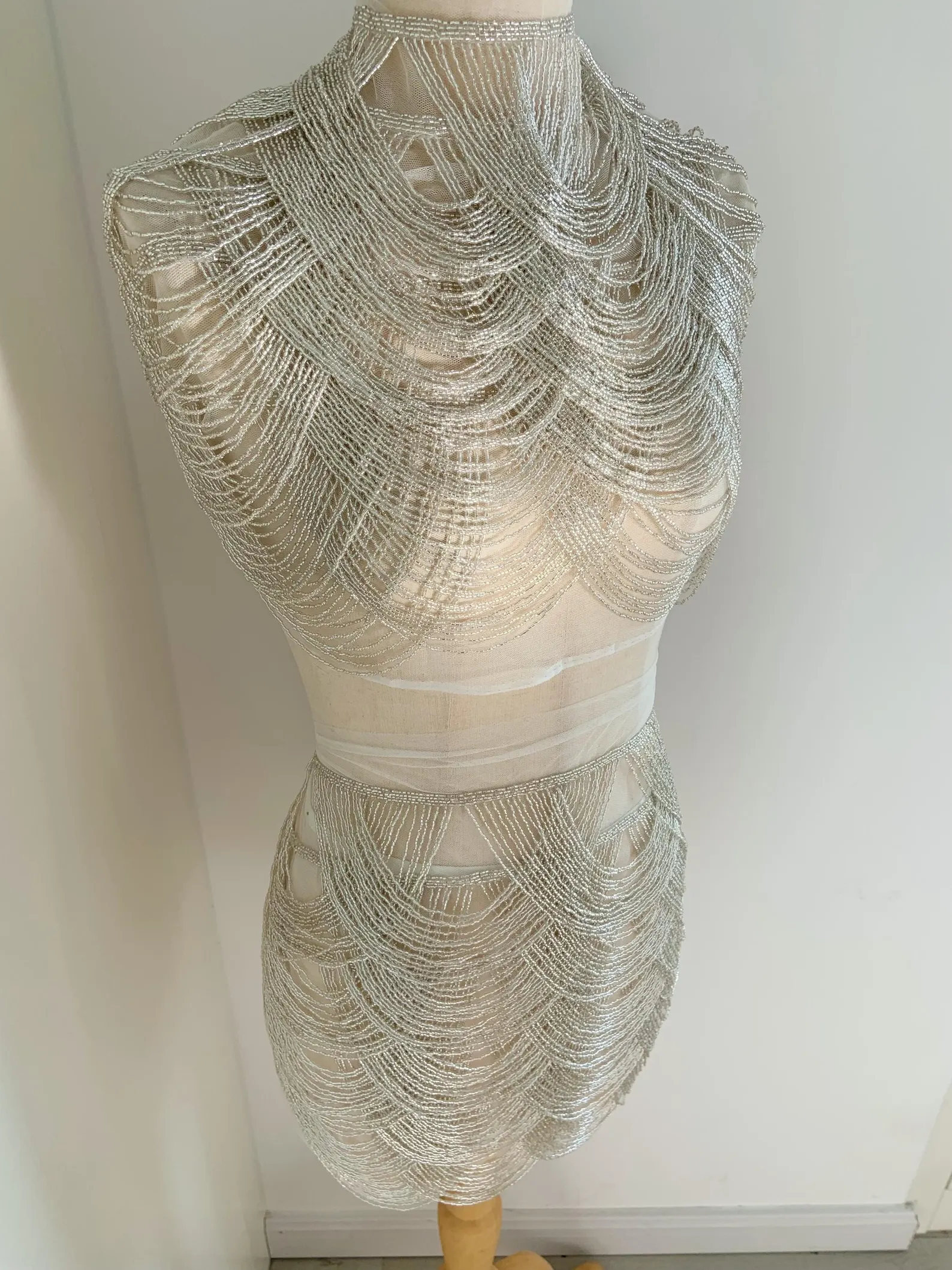 Light Blue Chains Cape Fabric, - Beaded Trim Fringe บทวิจารณ์และราคา