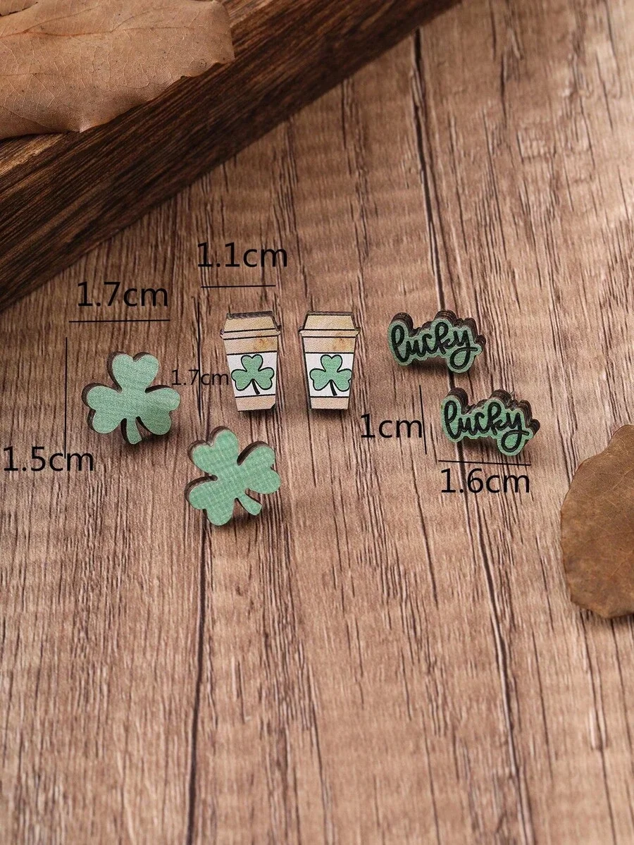 3 Pairs/Set Fashionable Wooden - Iron On Stud Set บทวิจารณ์และราคา