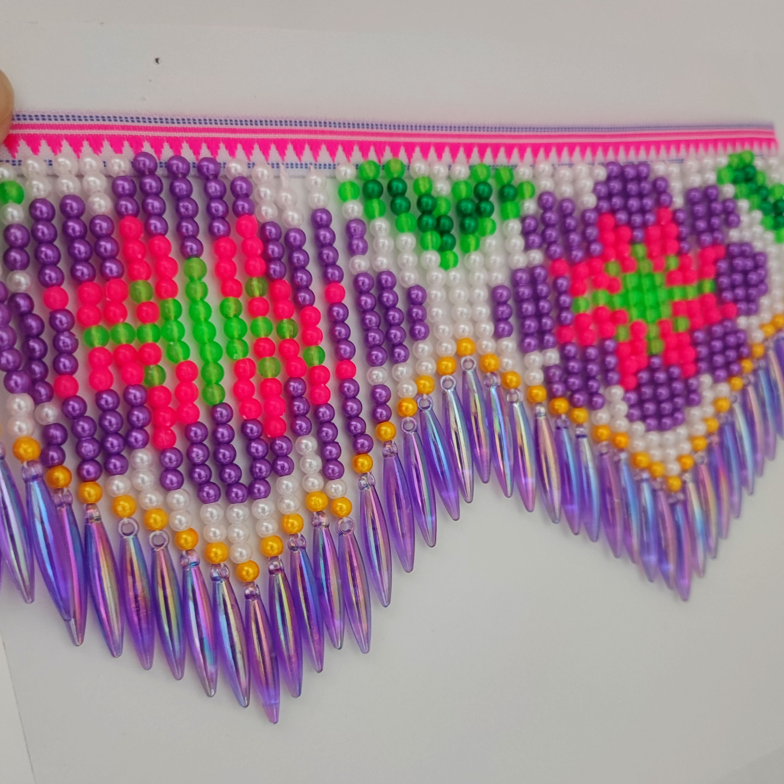 10cm Wide Purple Daisy Pattern - Beaded Trim Fringe บทวิจารณ์และราคา