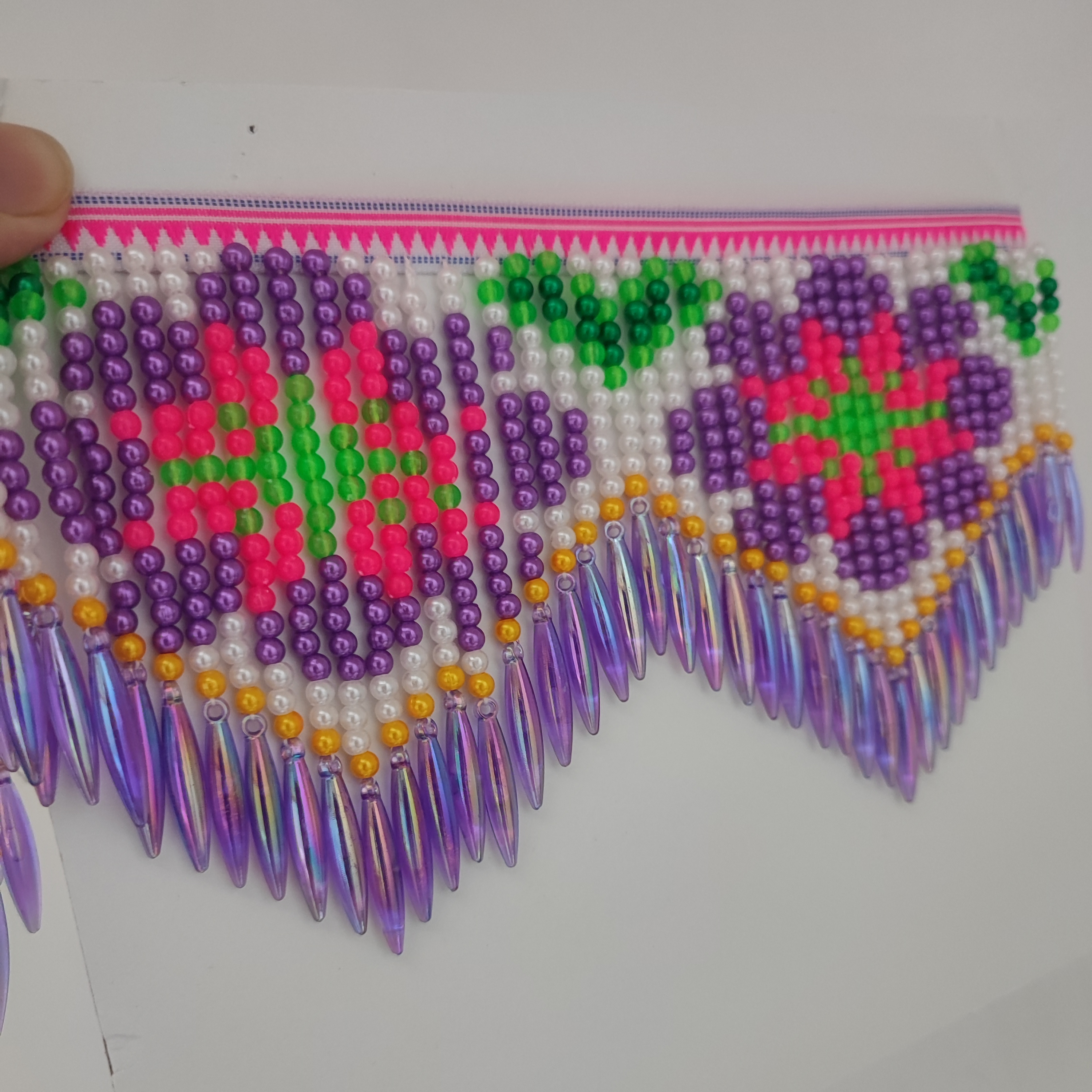 10cm Wide Purple Daisy Pattern - Beaded Trim Fringe บทวิจารณ์และราคา