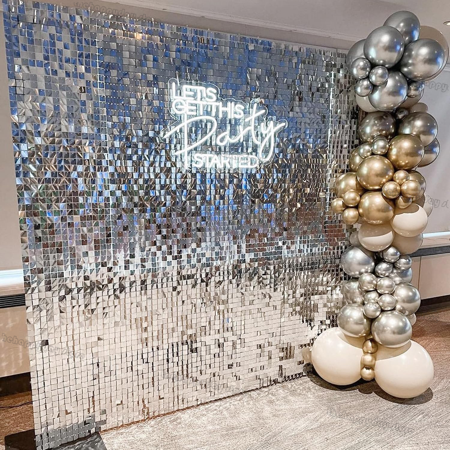 12Pcs Silver Shimmer Wall Back - Sequin Fabric Panel บทวิจารณ์และราคา