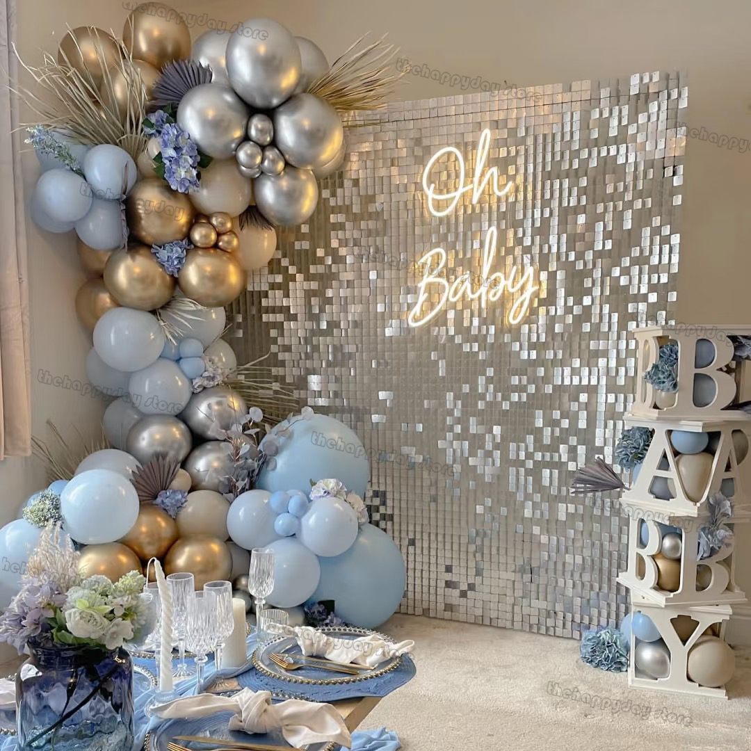 12Pcs Silver Shimmer Wall Back - Sequin Fabric Panel บทวิจารณ์และราคา