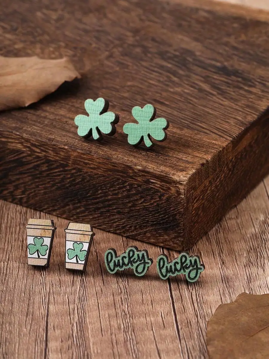 3 Pairs/Set Fashionable Wooden - Iron On Stud Set บทวิจารณ์และราคา
