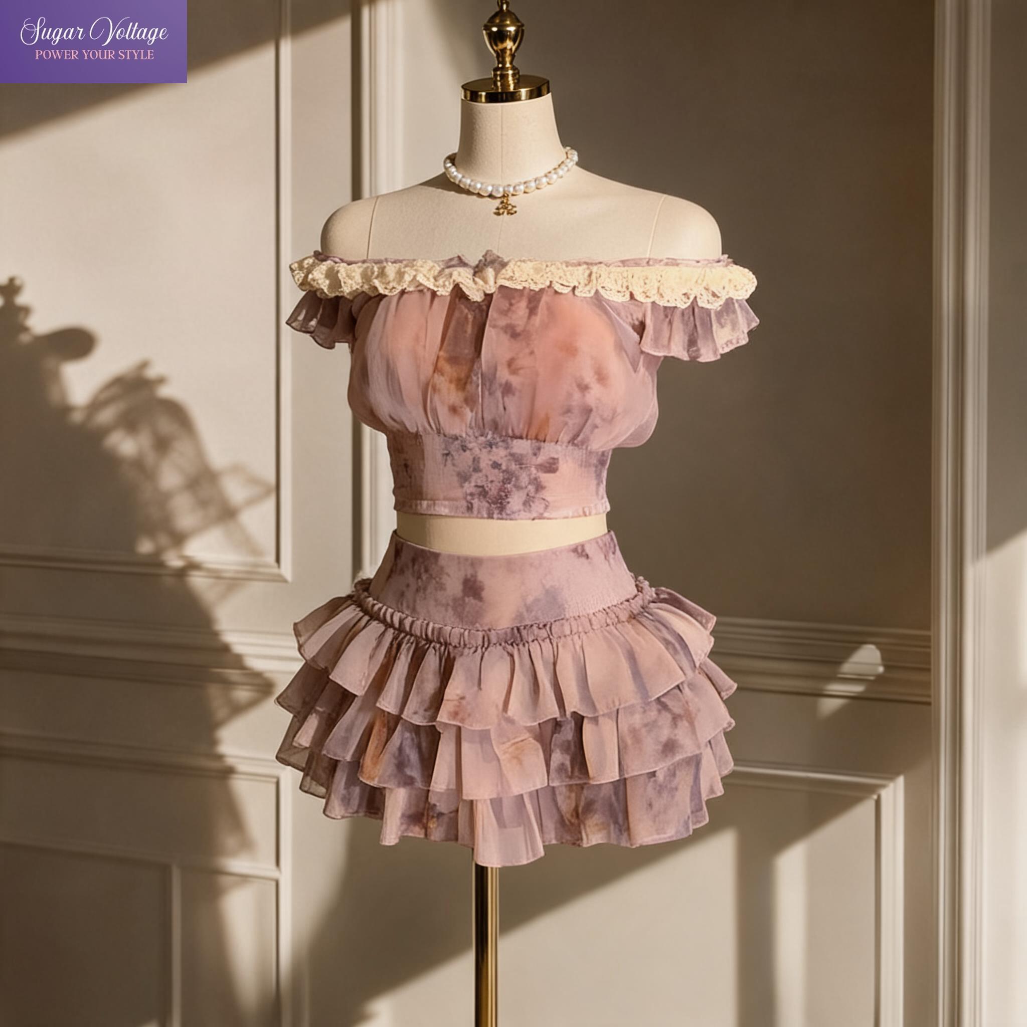 French Sweet Coquette Off Shou - Elastic Lace Trim บทวิจารณ์และราคา