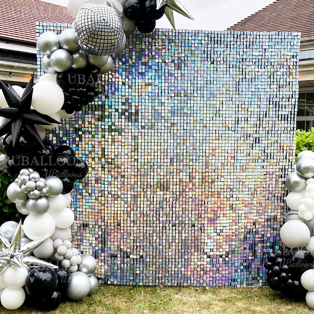 Iridescent Silver Shimmer Wall - Sequin Fabric Panel บทวิจารณ์และราคา