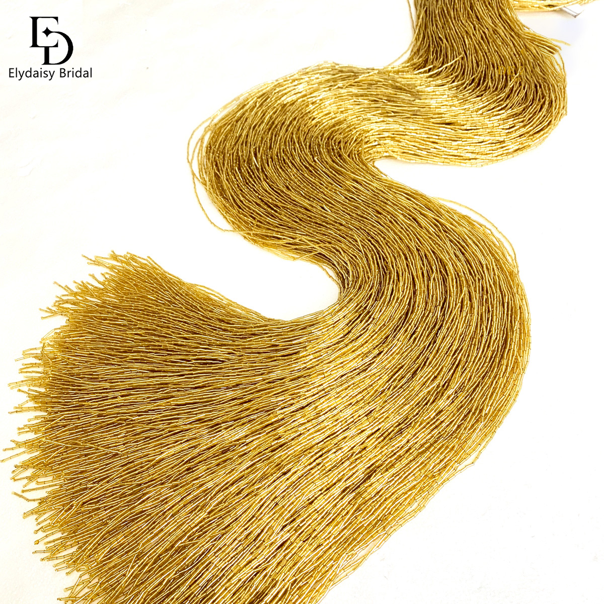 ELYDAISY 1Meter Length Champag - Beaded Trim Fringe บทวิจารณ์และราคา