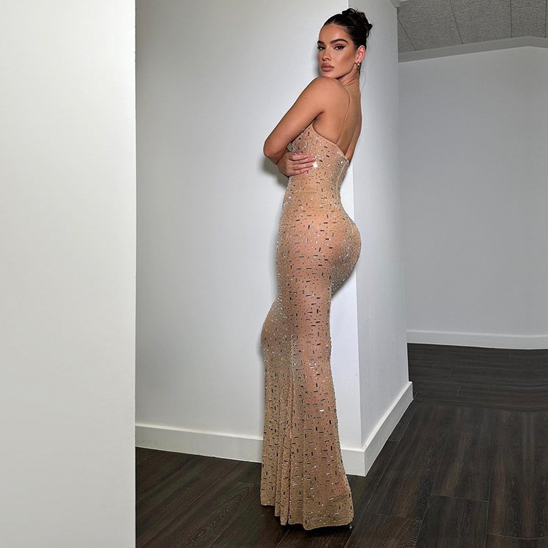 Sexy Strapless Bodycon Dress w - Crystal Mesh Fabric บทวิจารณ์และราคา