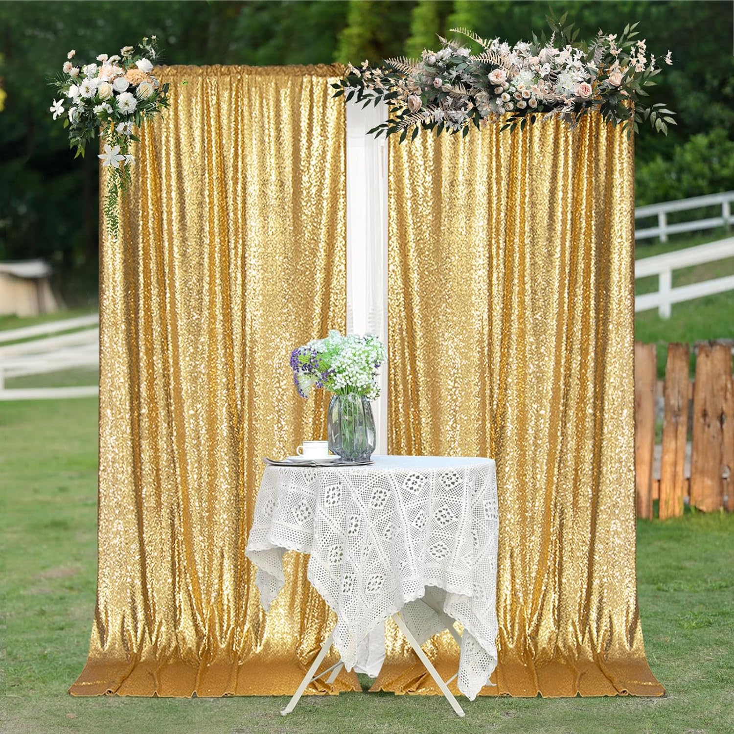 2×8FT-4PCS Gold Sequin Backdro - Sequin Fabric Panel บทวิจารณ์และราคา