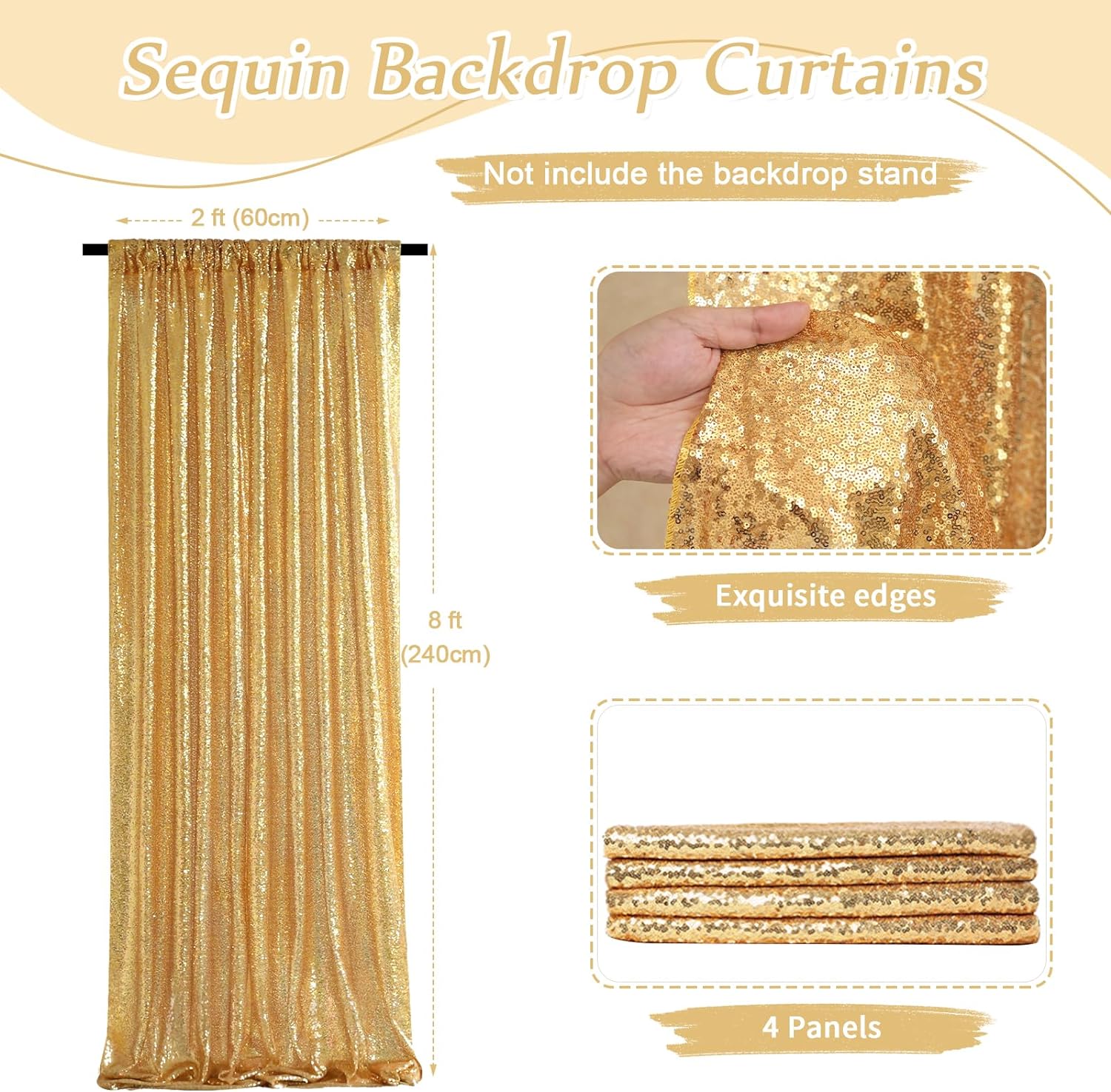 2×8FT-4PCS Gold Sequin Backdro - Sequin Fabric Panel บทวิจารณ์และราคา