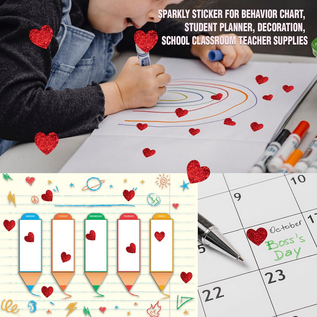 600 Pcs Red Heart Stickers, Sm - Glitter Vinyl Roll บทวิจารณ์และราคา