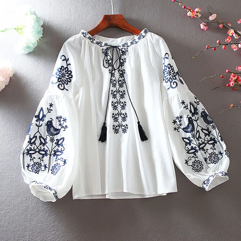 2026 Women's Retro Blouse Nati - Tassel Fringe Trim บทวิจารณ์และราคา